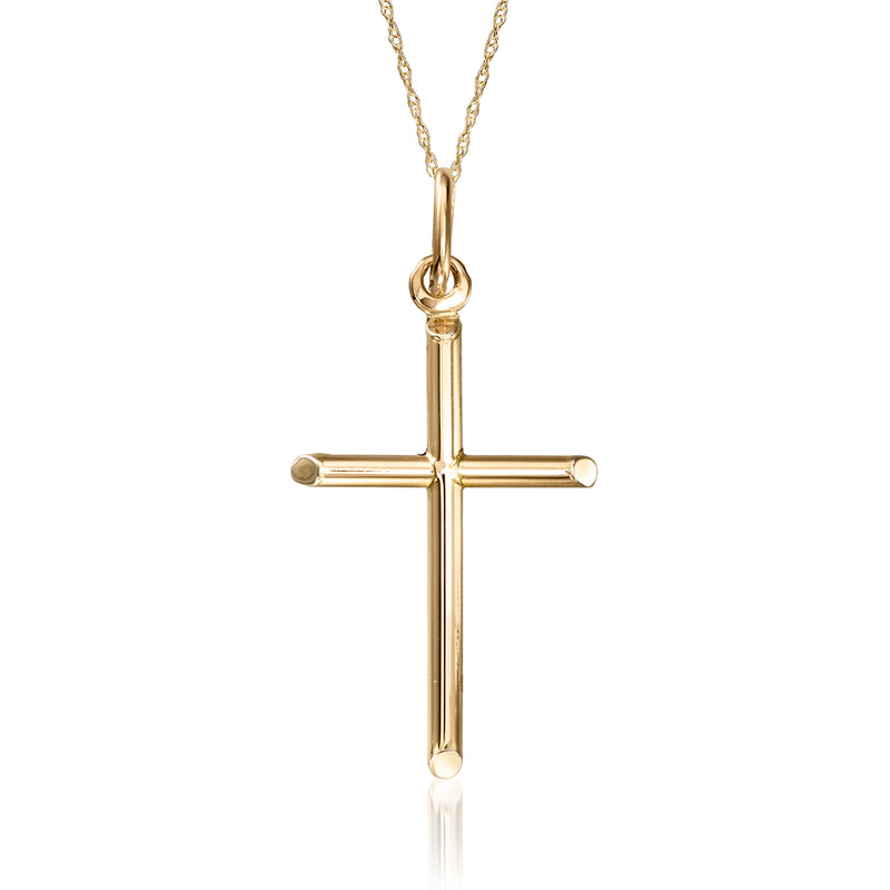 14kt yellow gold cross pendant necklace with fine chain and round bail