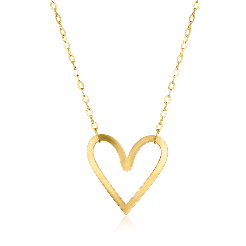 10kt yellow gold heart necklace with open-heart pendant and cable chain