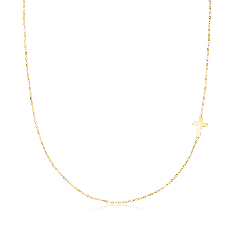 10kt yellow gold single cross station necklace with chain