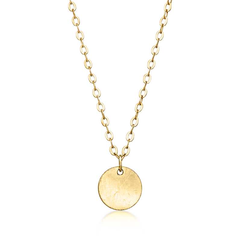 10kt yellow gold disc pendant necklace with round circular charm on chain
