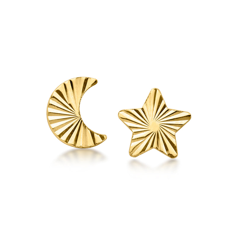 10kt yellow gold moon and star mismatched stud earrings