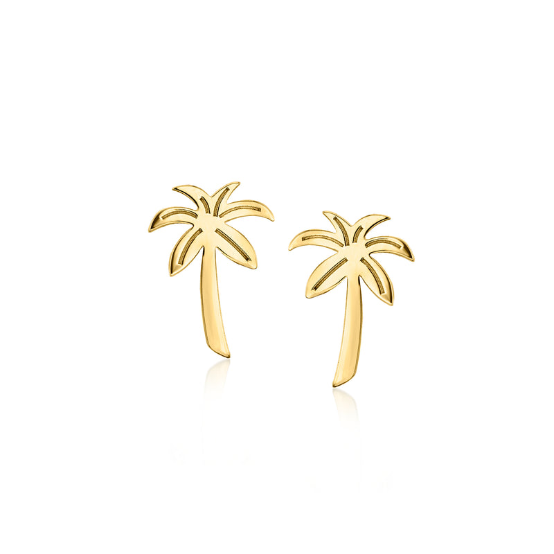 10kt yellow gold palm tree stud earrings with two leafed trunks