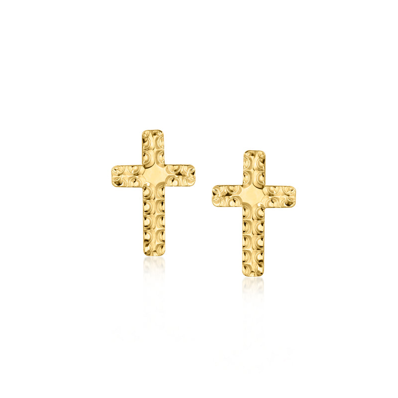 10kt yellow gold cross stud earrings with textured cross design