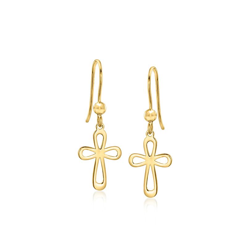 10kt yellow gold cross drop earrings with hoop earwires