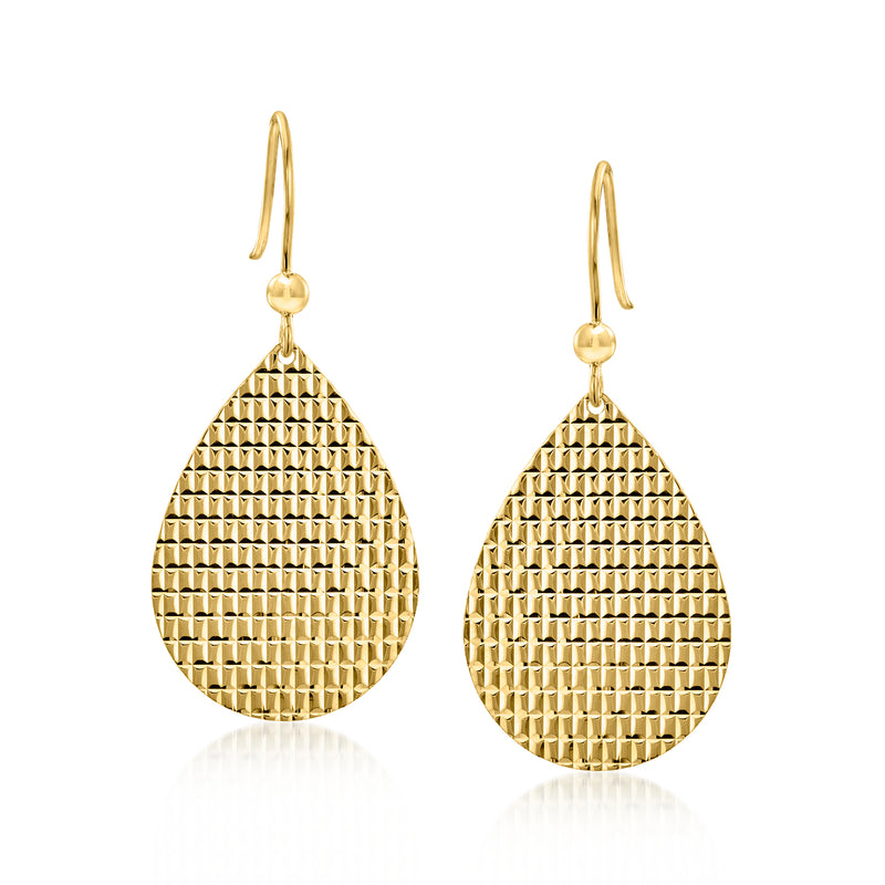 10kt yellow gold textured teardrop drop earrings with earwire