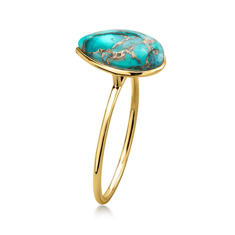 10kt yellow gold ring with oval turquoise cabochon set in low bezel