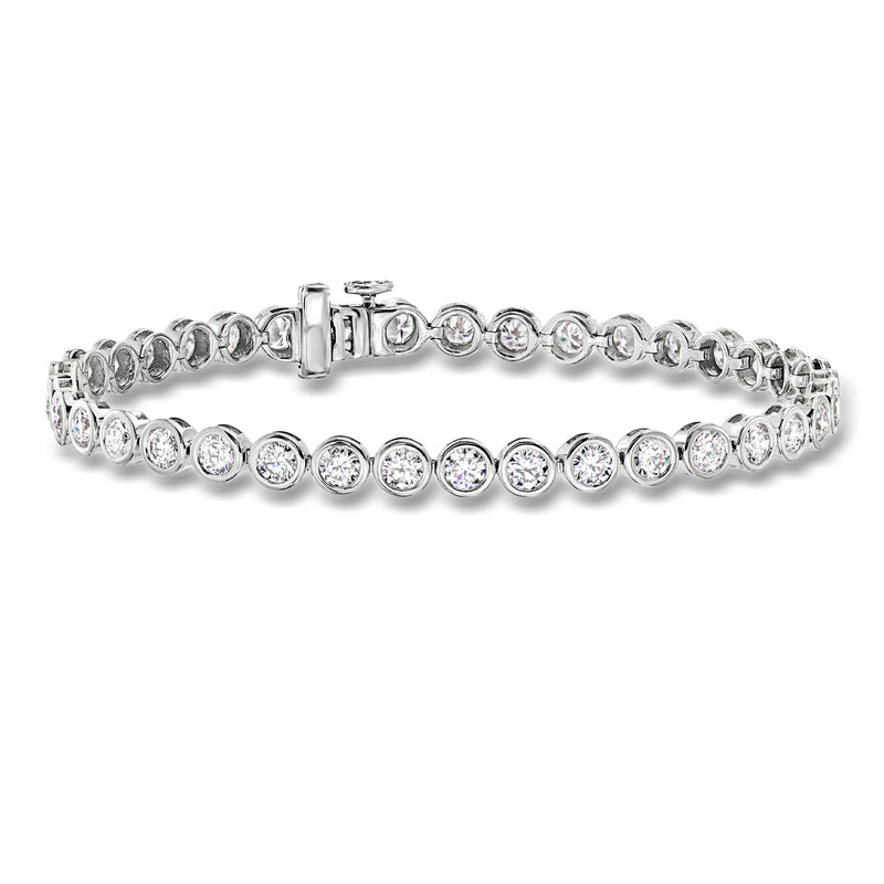 Sterling silver diamond bracelet with bezel-set round stones in a linked tennis design