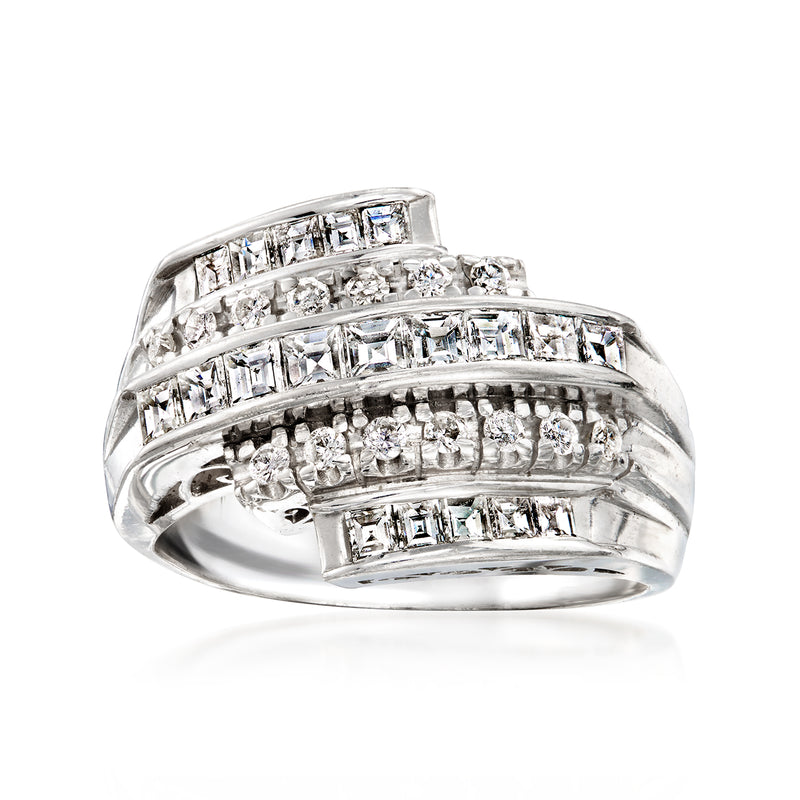 Platinum diamond wrap ring with multi-row geometric stone settings