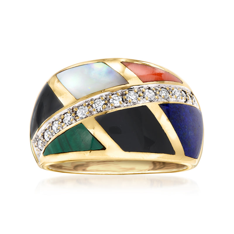 Vintage Asch Grossbardt 14kt yellow gold ring with multi-gemstone inlay and diamonds