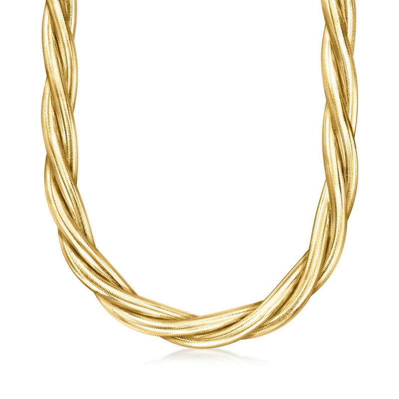 Italian braided necklace in 18kt gold over sterling, rope-style multi-strand.