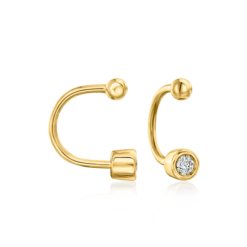 10kt yellow gold U-hoop earrings with round lab-grown diamond accents, post backs