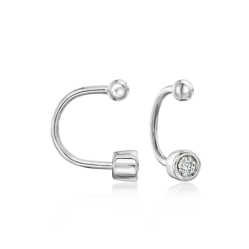 10kt white gold U-hoop earrings with round lab-grown diamond accents, post backs