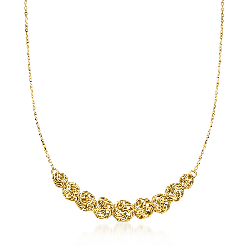 Gold-plated rosette-link necklace with repeating circular rosettes