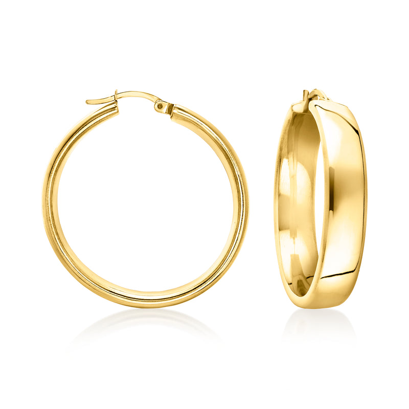 Gold-plated hoop earrings with hinged clasp, round profile