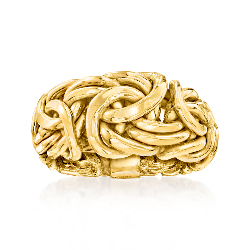 Gold-plated Byzantine chain ring with sculpted braided links