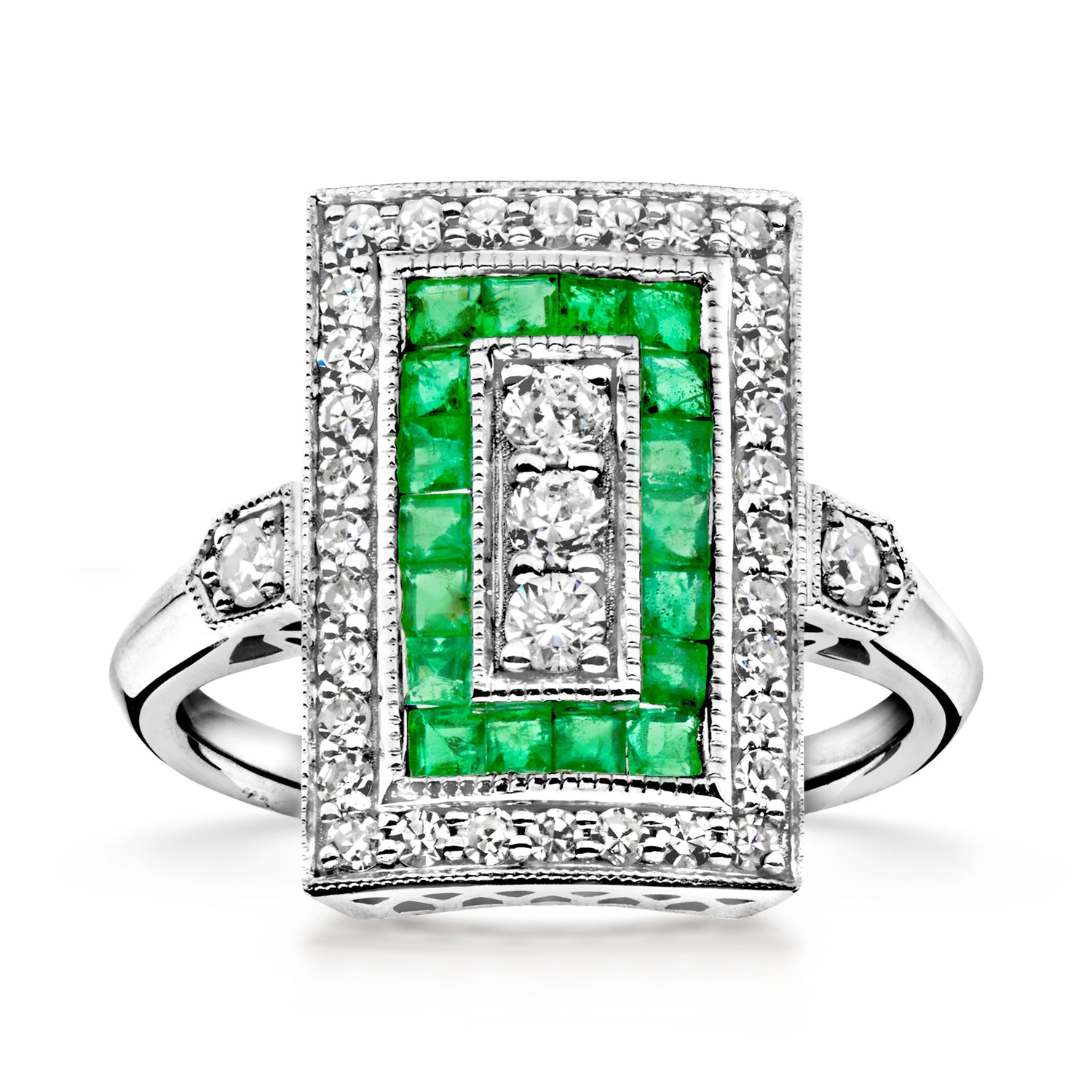 C. 1990 Vintage .56 ct. t.w. Diamond and .53 ct. t.w. Emerald Ring in Platinum