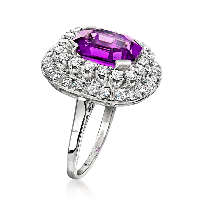 Vintage amethyst and diamond ring in white gold
