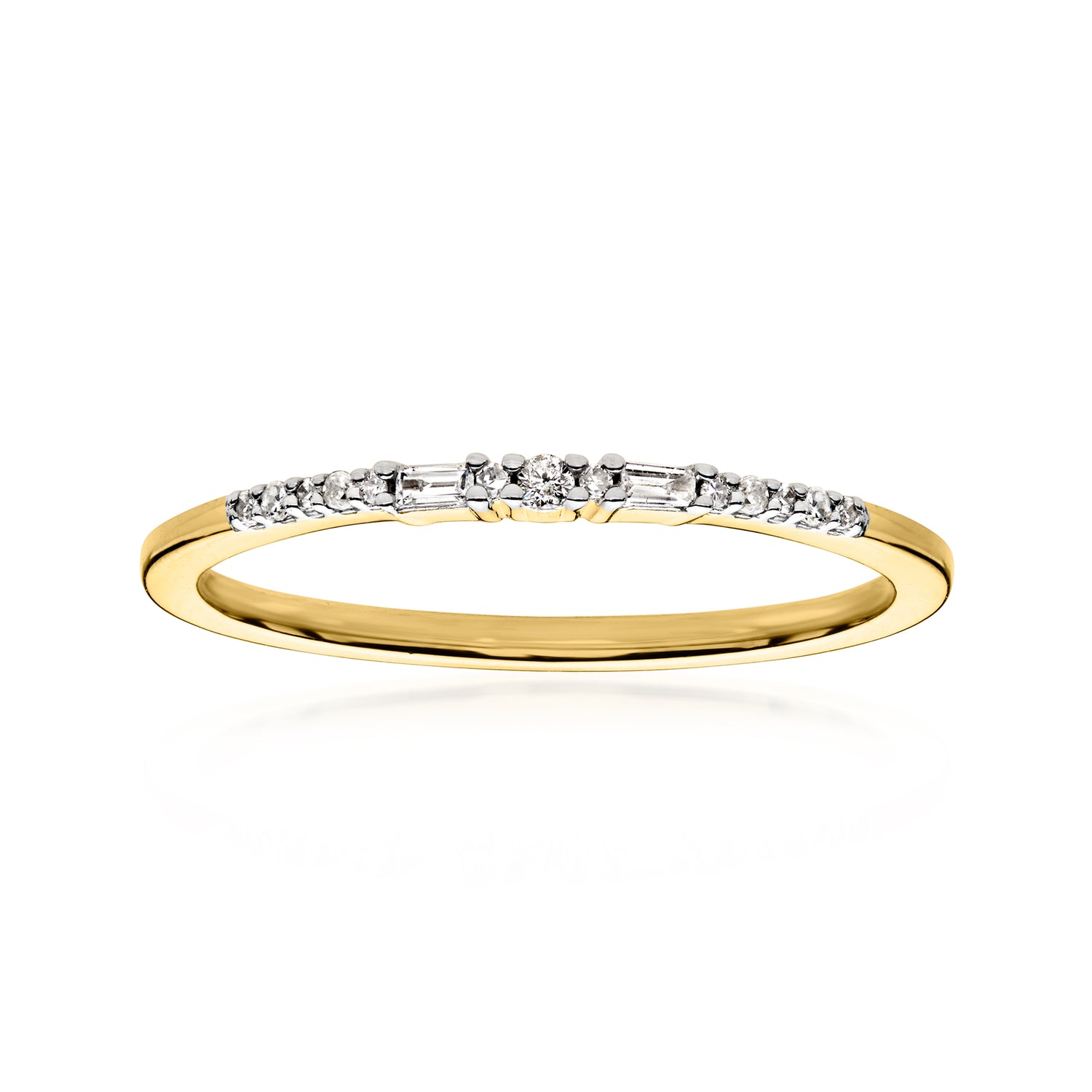 Round and Baguette Diamond Ring in 18kt Gold Over Sterling