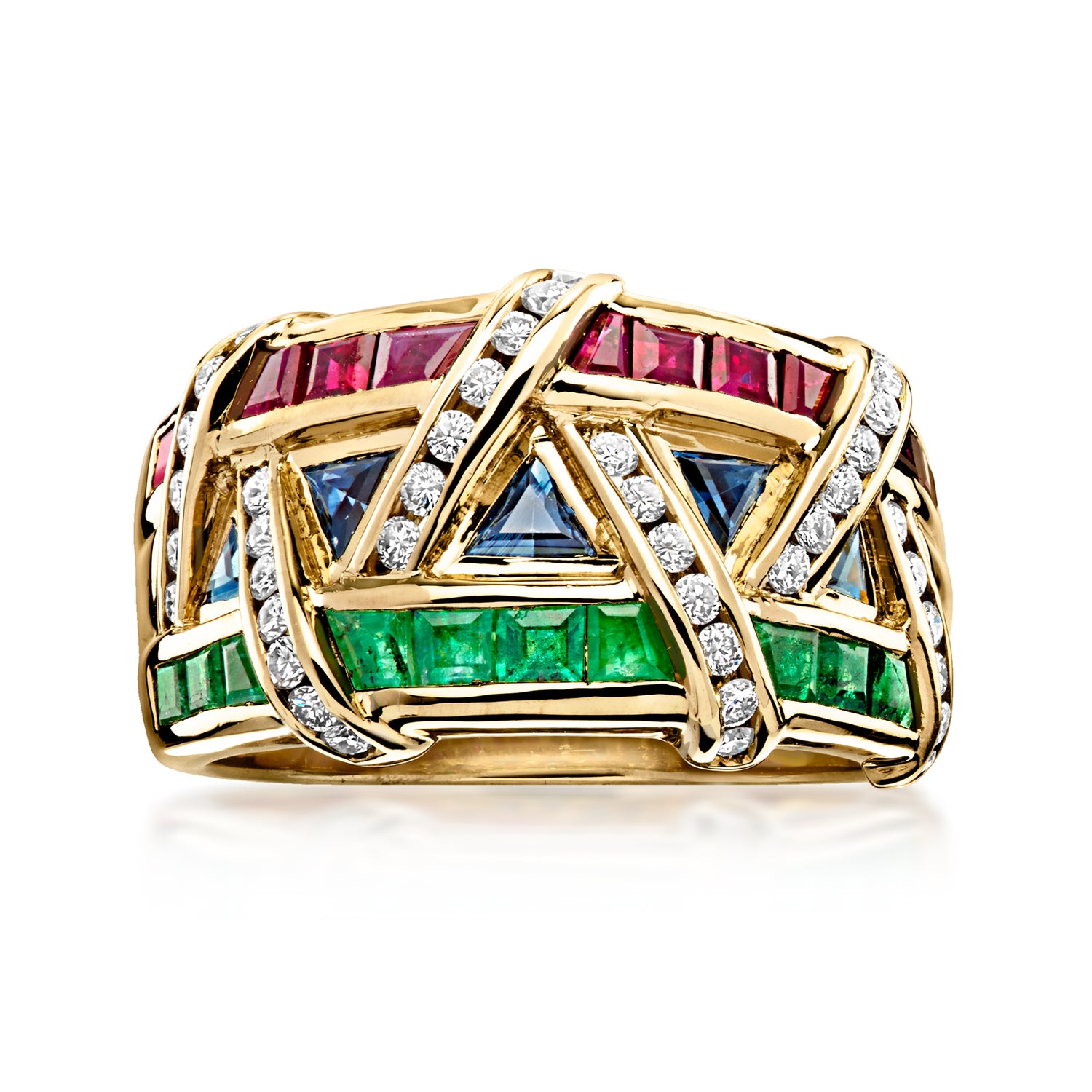 C. 1980 Vintage Le Vian 1.20 ct. t.w. Multi-Gemstone and .50 ct. t.w. Diamond Ring in 18kt Yellow Gold