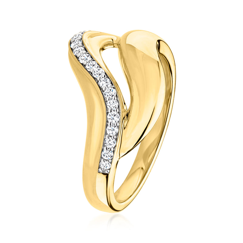 Wavy 18kt gold over sterling ring with a diamond row