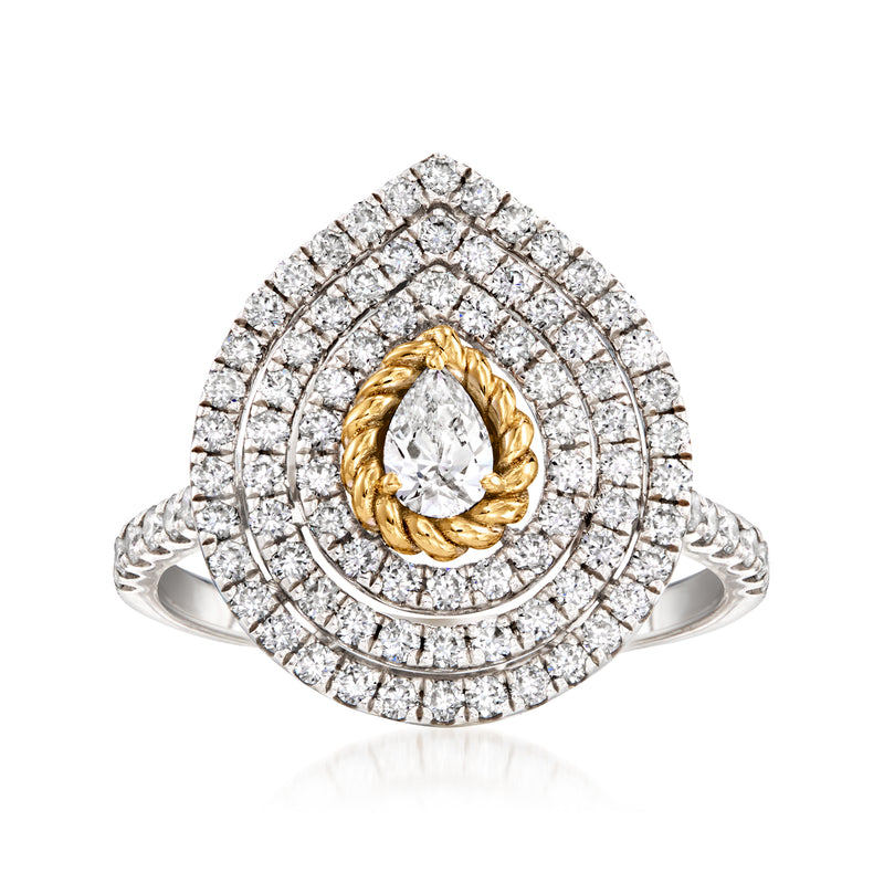Diamond ring in two-tone gold with pear center and pavé halo