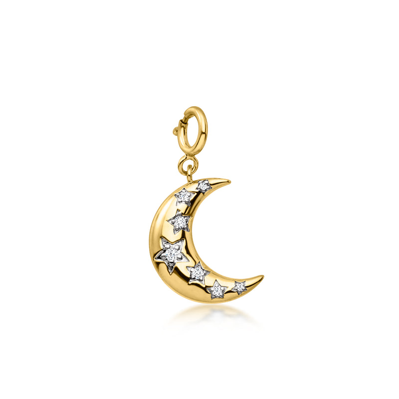18kt gold-over-sterling moon charm with star diamonds and hanging loop