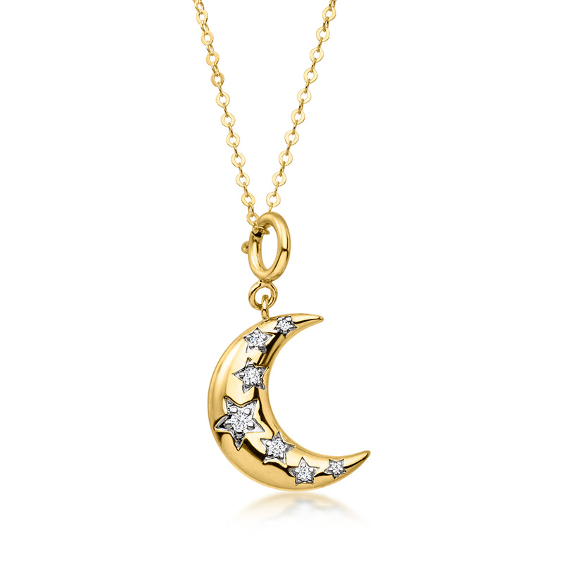 18kt gold-over-sterling moon and stars charm on a gold chain necklace