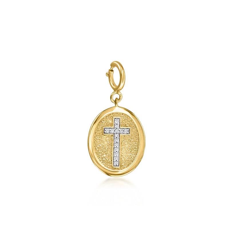 Gold-over-sterling diamond cross charm with oval frame