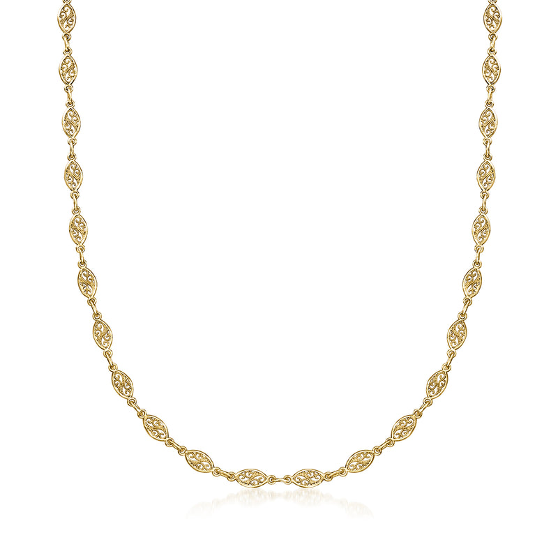 Gold-plated filigree-link necklace with oval swirl links