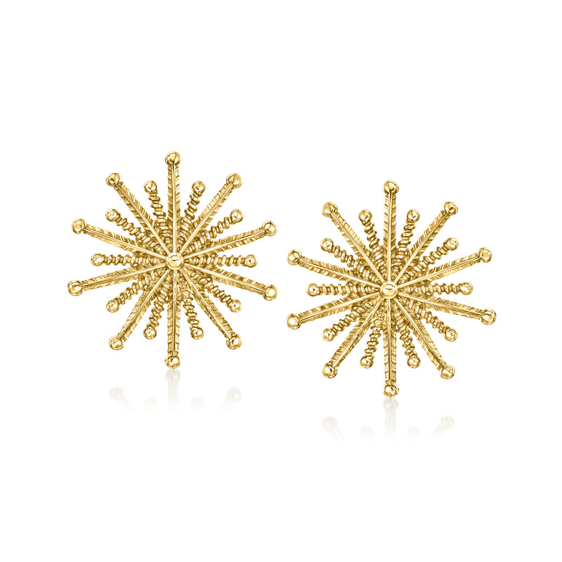 Starburst post earrings, gold-plated yellow, spoked sunburst design