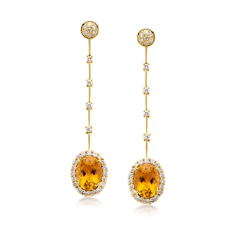 Vintage citrine and diamond drop earrings in 18kt yellow gold