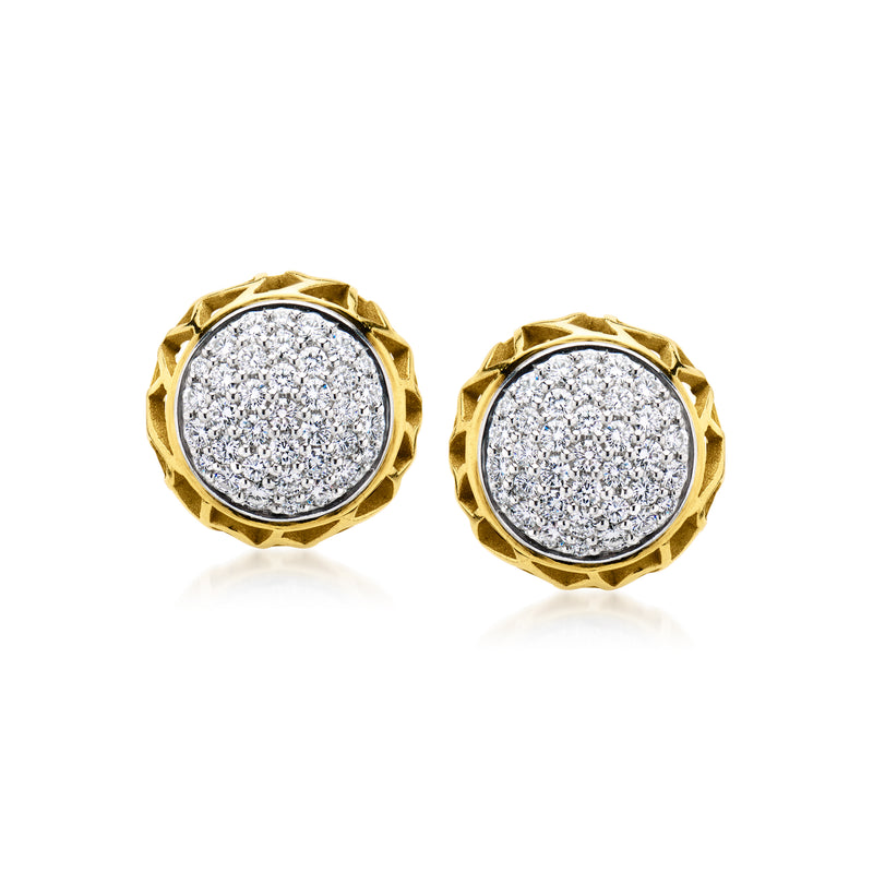 Pair of vintage diamond button earrings in yellow gold and platinum