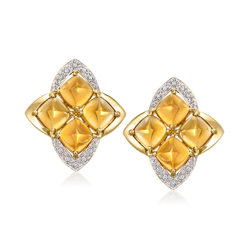 Yellow gold citrine and diamond stud earrings, marquise halo settings