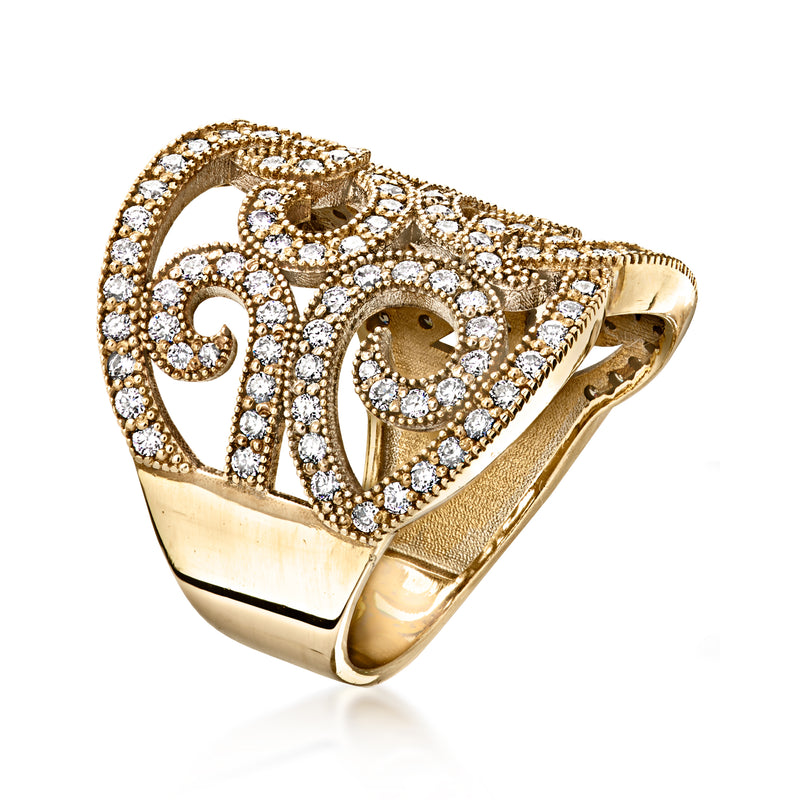 Vintage 14kt yellow gold diamond swirl ring, size 6.5