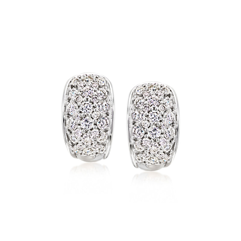 Pair of diamond curved earrings in 14kt white gold