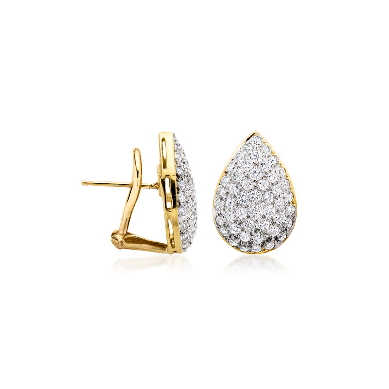 Two-tone gold teardrop diamond post earrings with secure back and prong-set stones