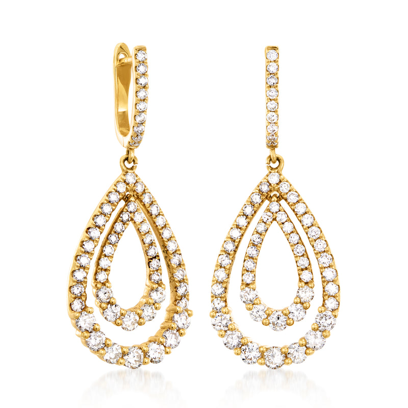 Diamond teardrop hoop earrings in 18kt yellow gold
