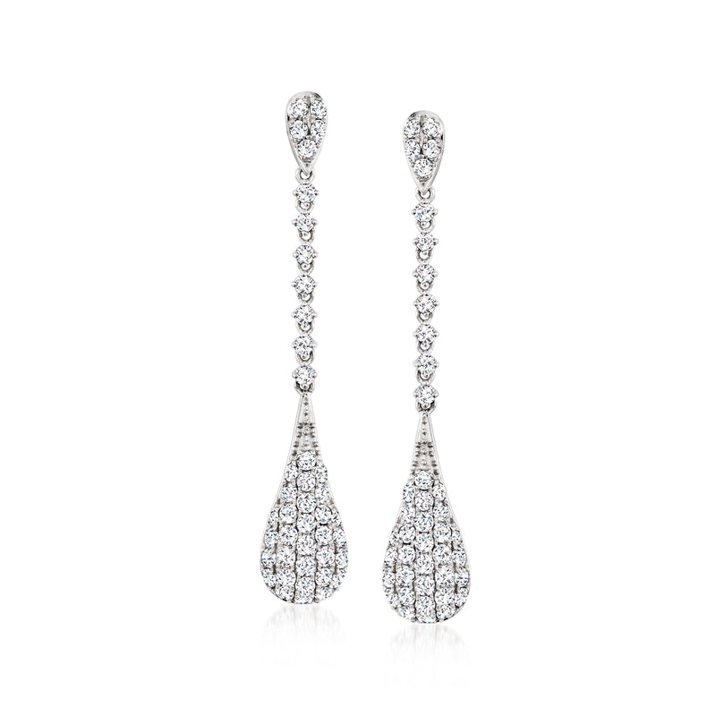Vintage diamond drop earrings in 14kt white gold, teardrop design