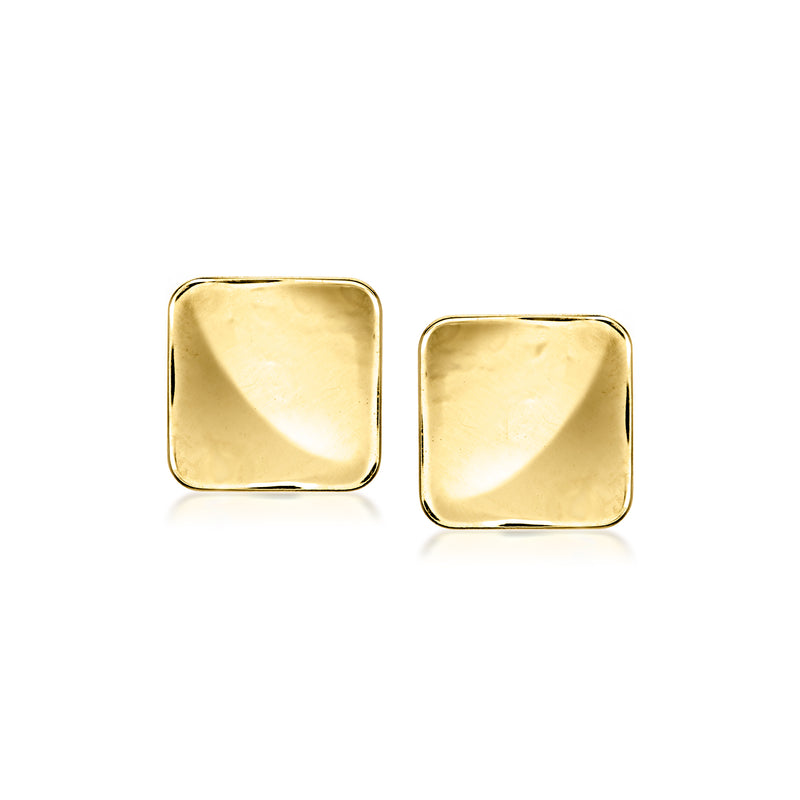 Square yellow gold stud (post) earrings, polished 10kt finish.