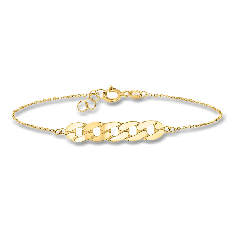 10kt yellow gold curb-link bracelet with oval center link and lobster clasp