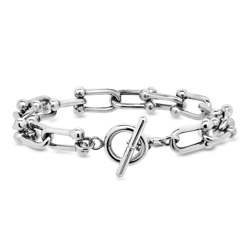 Sterling silver jax-link toggle bracelet with oval clasp and ball chain links