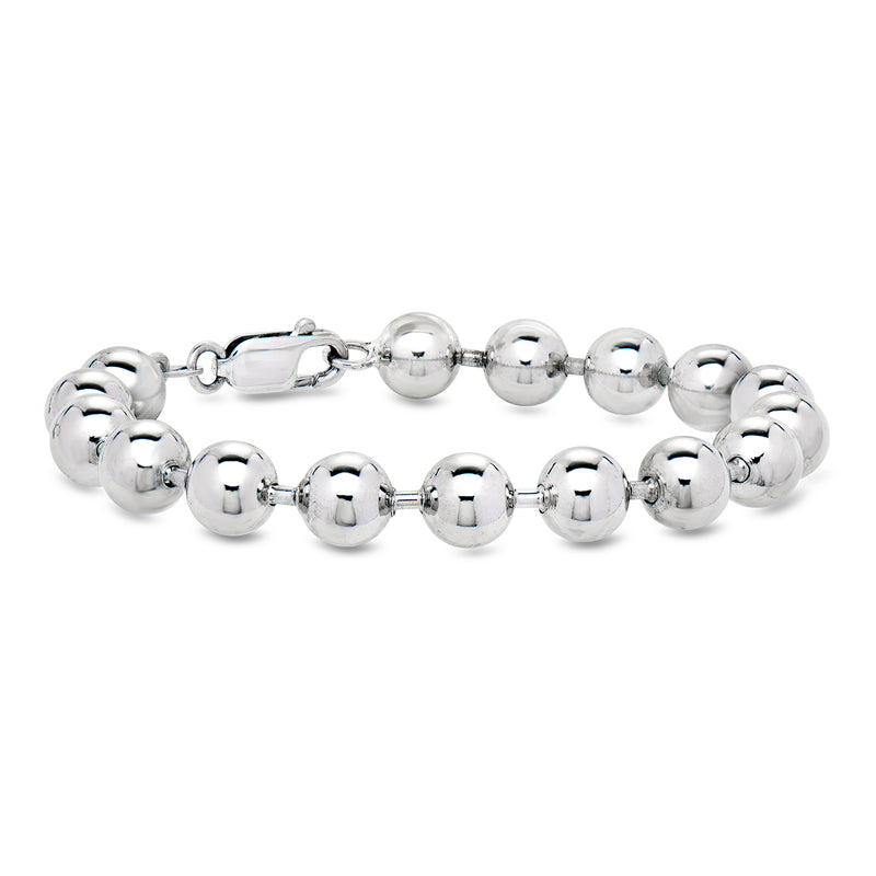 Sterling silver bead bracelet with round glossy 8mm beads and secure clasp