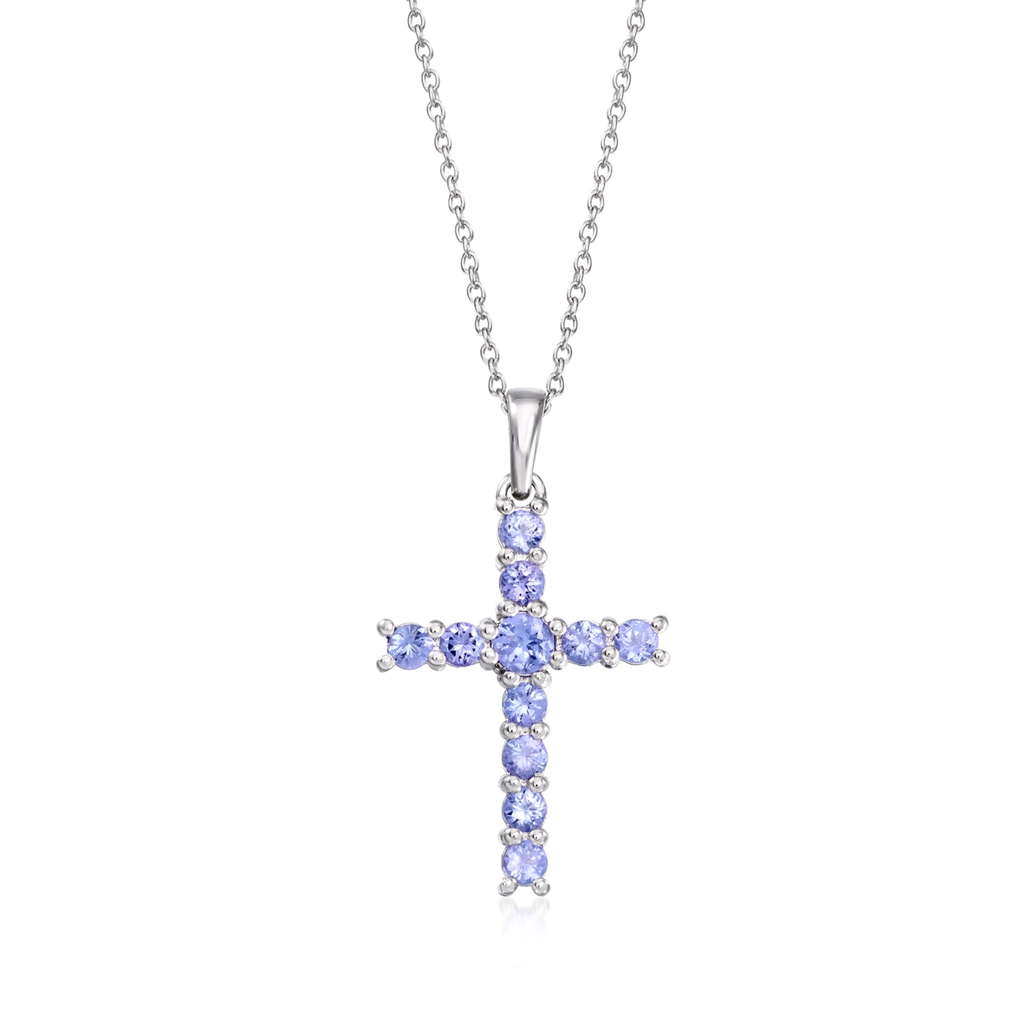 1.20 ct. t.w. Tanzanite Cross Pendant Necklace in Sterling Silver