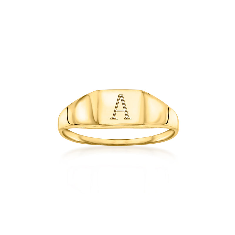 14kt yellow gold signet ring with engraved letter A on top