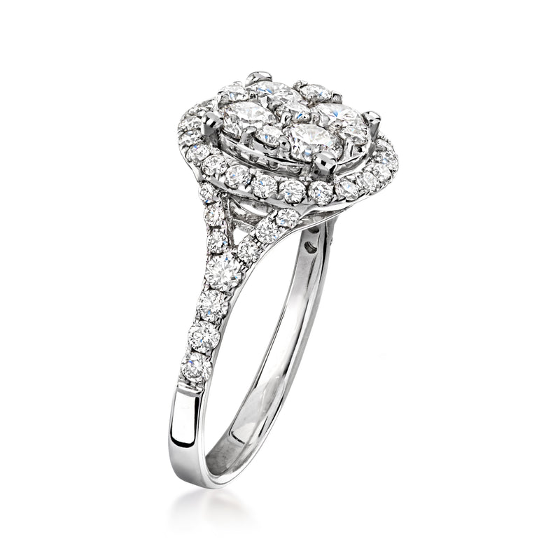 Vintage diamond cluster ring in 14kt white gold, side view
