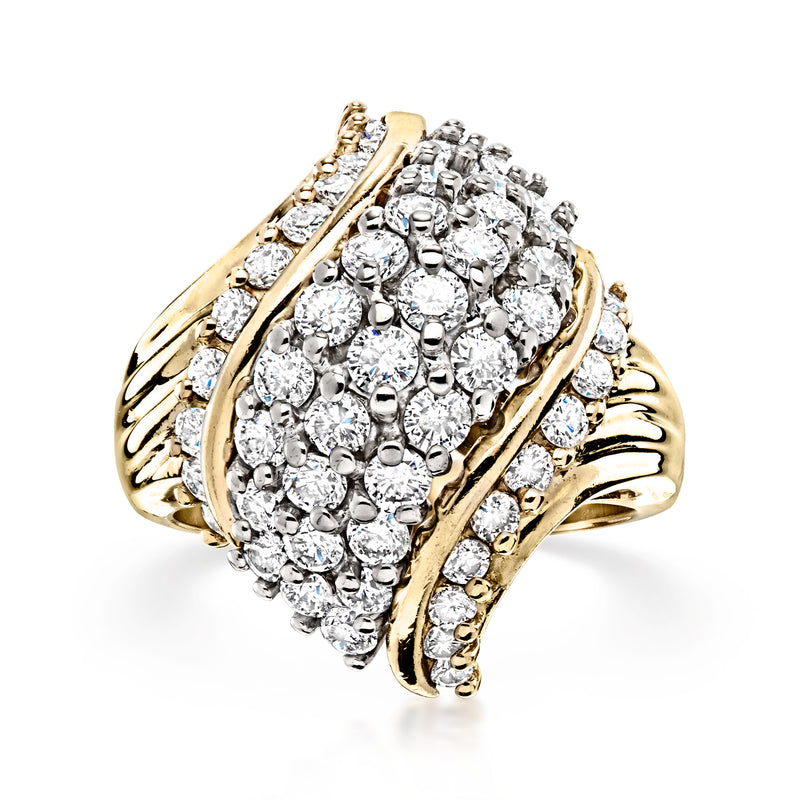 Vintage 14kt yellow gold diamond ring with pavé-set round stones