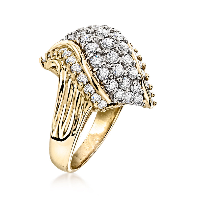 Vintage 14kt yellow gold diamond ring with pavé-set cluster top