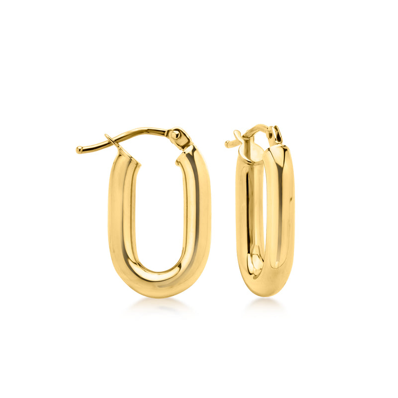 10kt yellow gold puffed paper clip link hoop earrings with polished finish