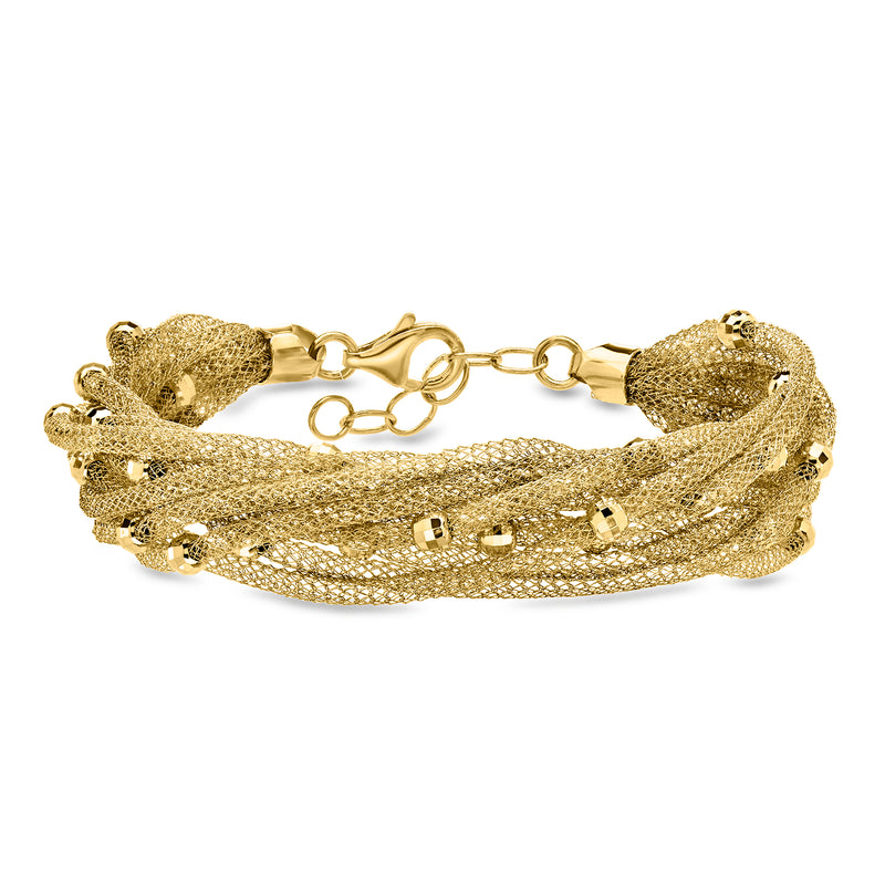 Gold over sterling beaded mesh multi-strand bracelet with lobster clasp