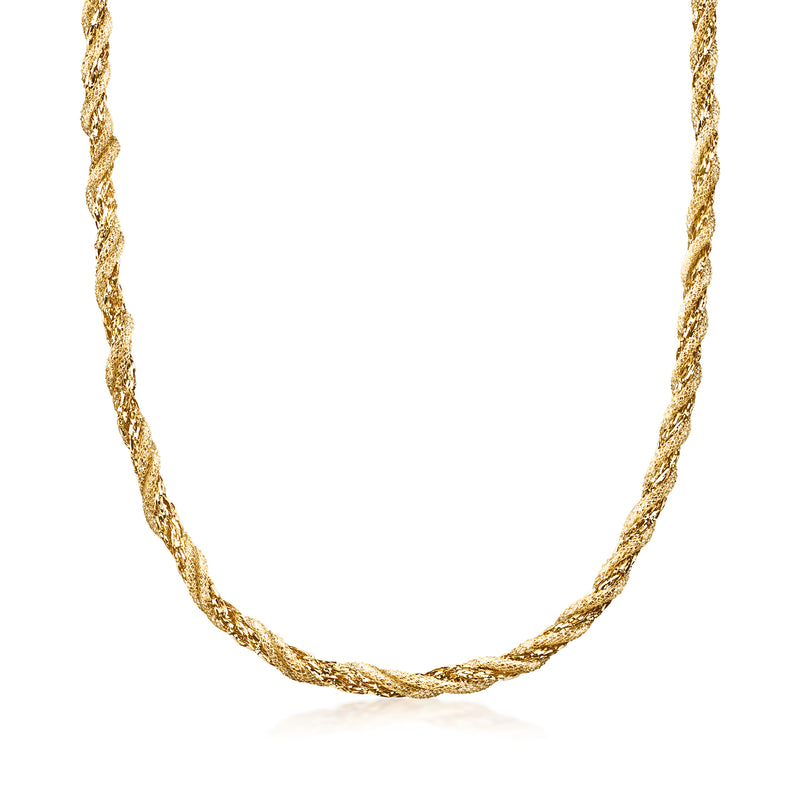 18kt gold over sterling mesh necklace, multi-strand chain close-up